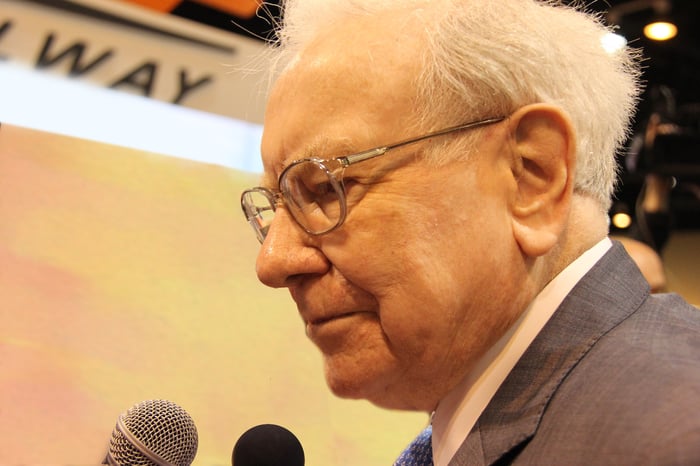 Closeup profile of Warren Buffett.