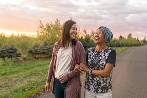 retired family walk mother daughter