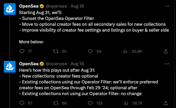 OpenSea announcement on royalties 
