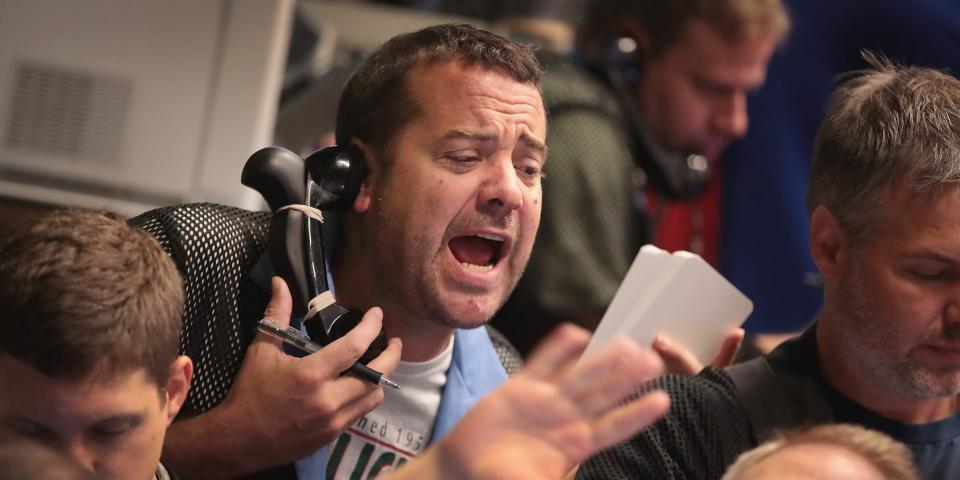 A bond trader shouting on the phone.