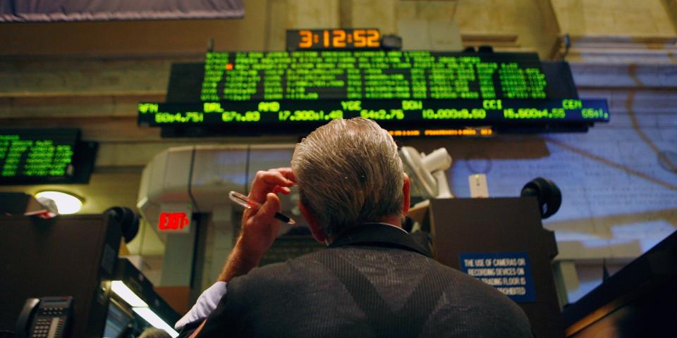 A trader looking up at the New York stock exchange.