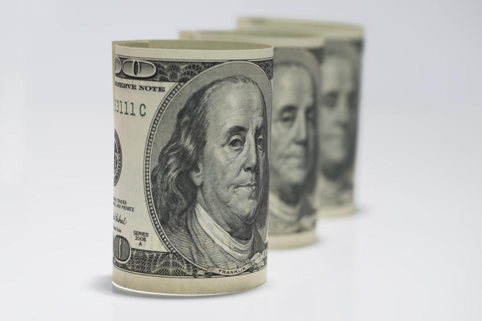 Rolled Up Cash Money Invest Save Three Hundred Dollars Getty