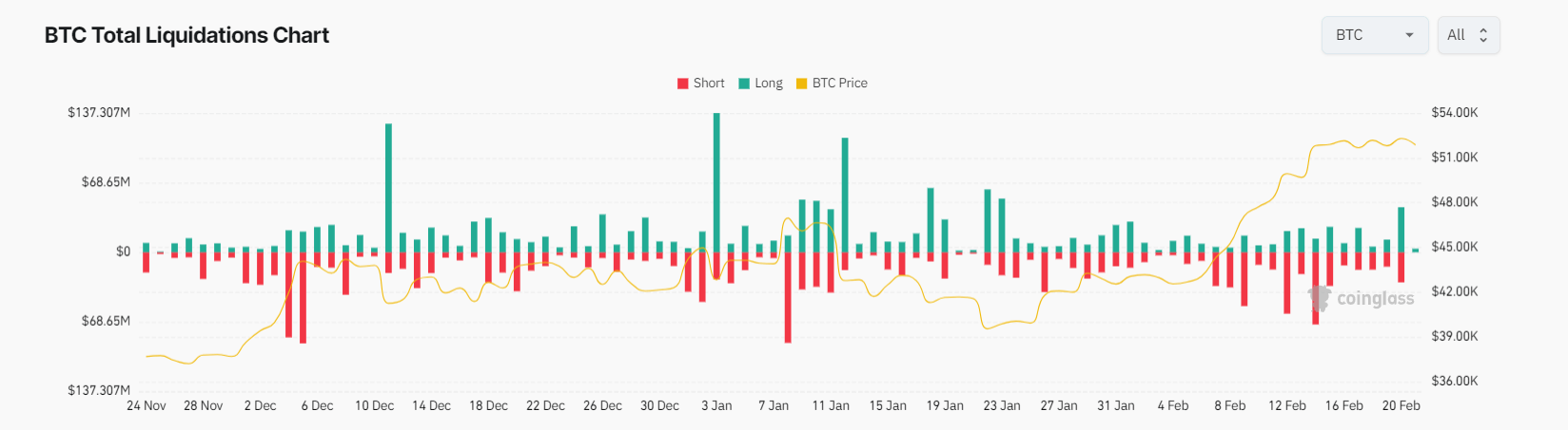 Bitcoin Liquidations: (Source: Coinglass)