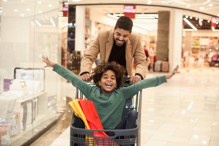 People shopping at the mall.