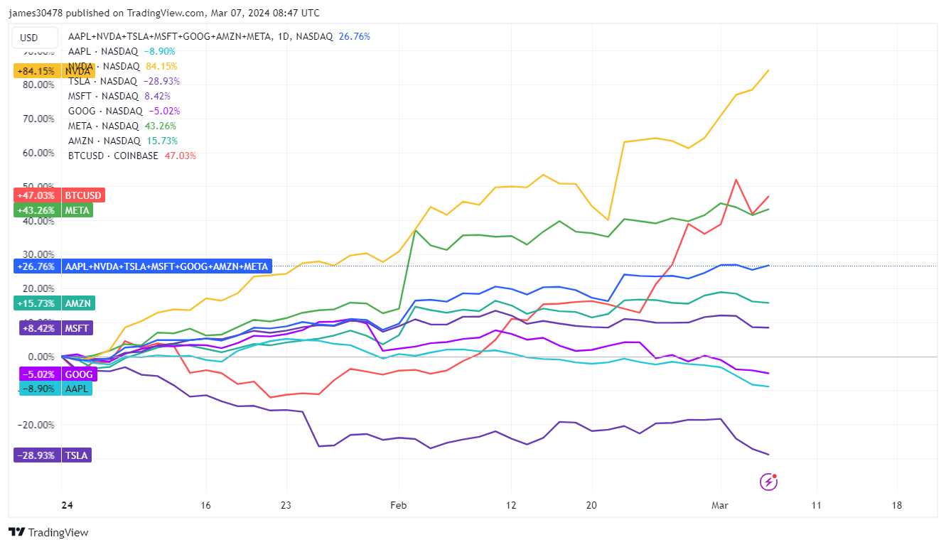 BTCUSD vs Magnificent 7 YTD: (Source: Trading View)