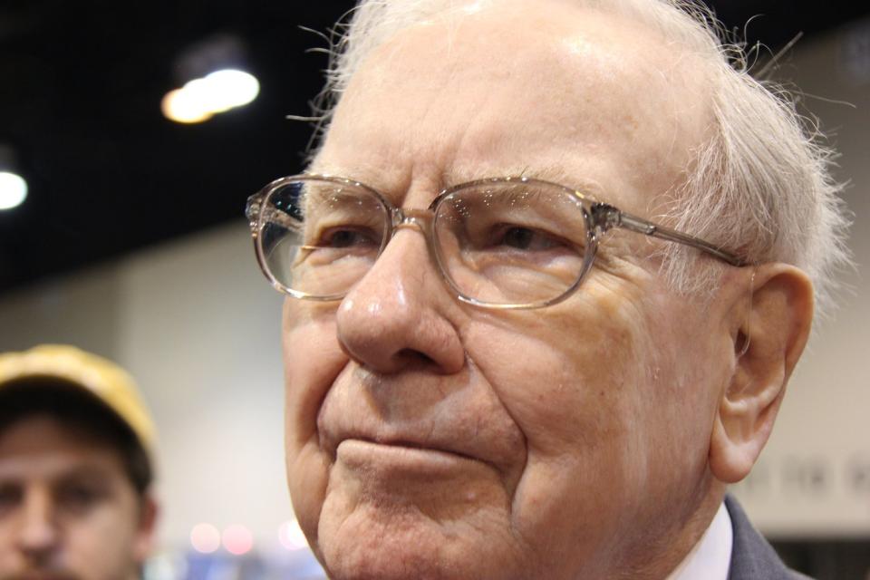 A deep-in-thought Warren Buffett at Berkshire Hathaway's annual shareholder meeting.