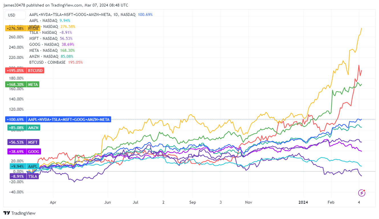 BTCUSD vs Magnificent 7 1-Year: (Source: Trading View)